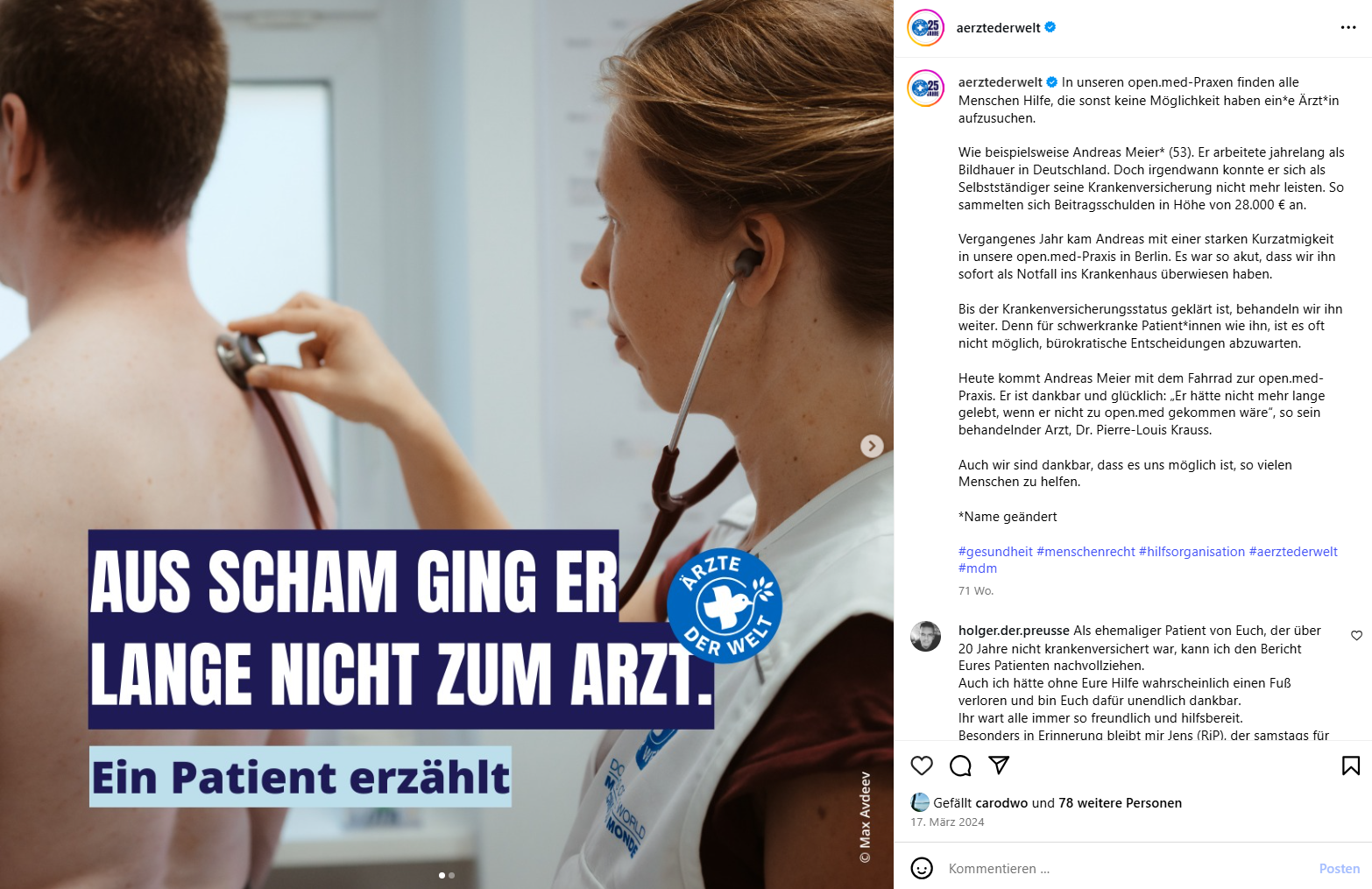"Aus Scham ging er nicht zum Arzt." - Beitrag von Ärzte der Welt auf Instagram